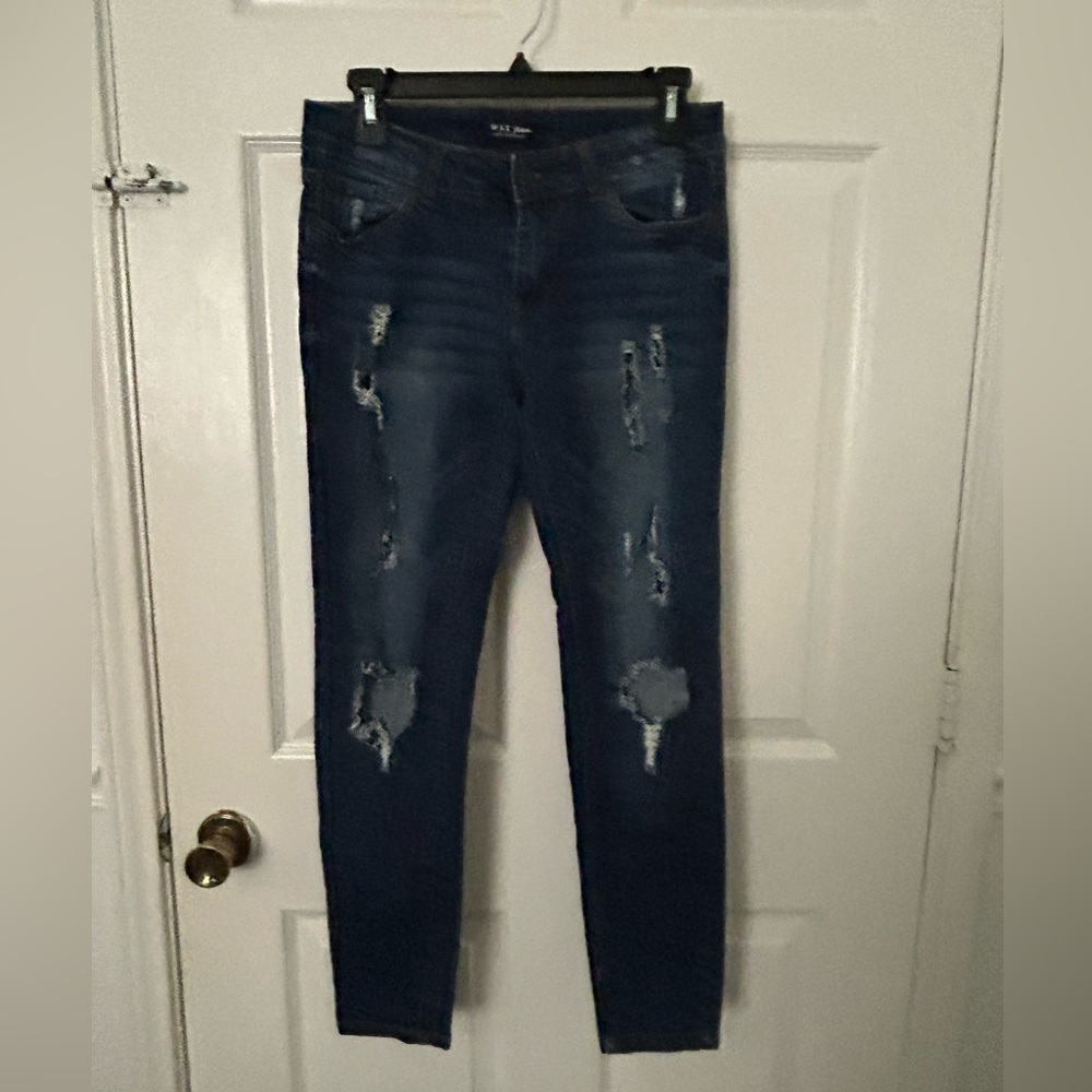 Wax Jean Dark Blue Distressed Skinny Jeans